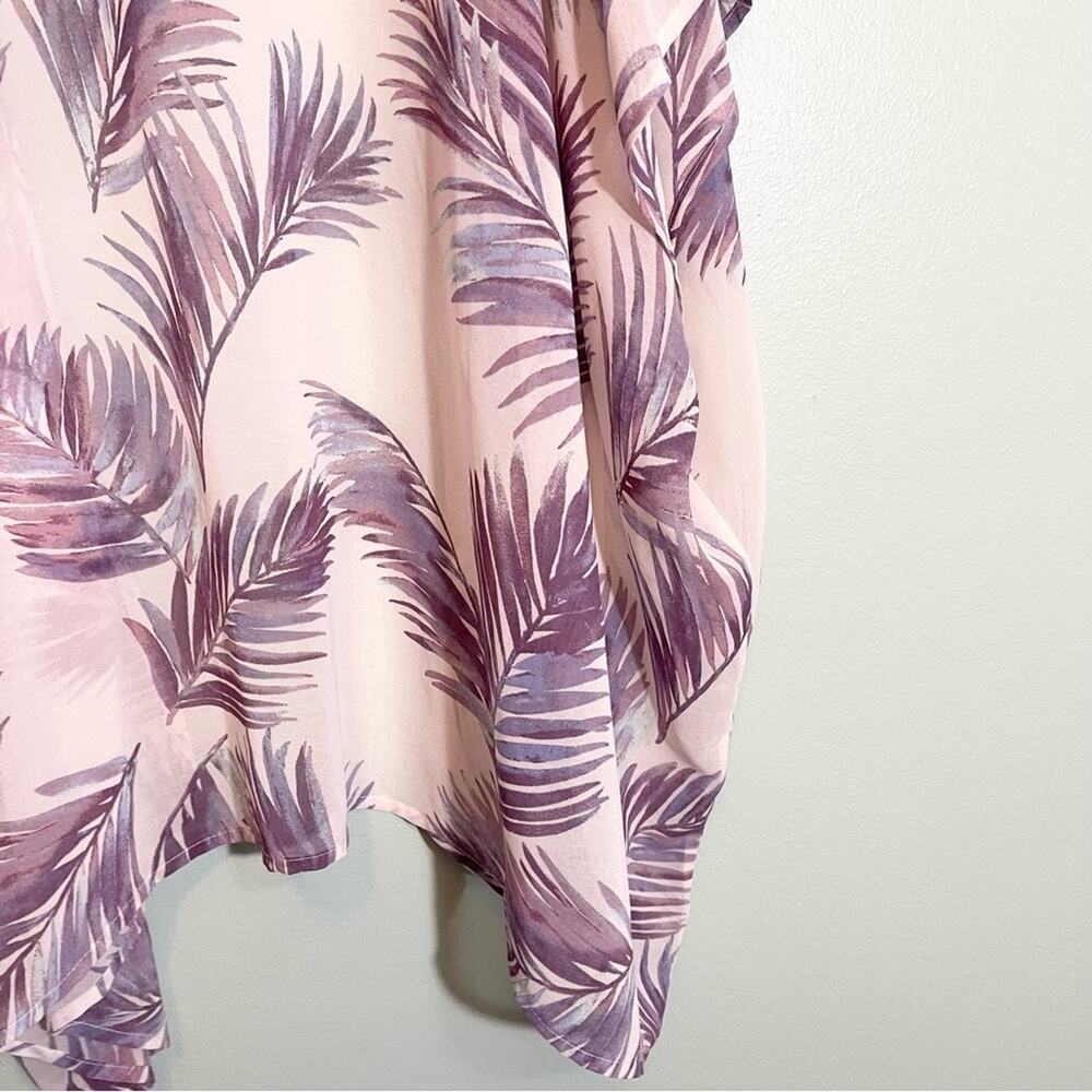Forever 21 Women's Purple Palm Leaf Cold Shoulder Sheer Drape Cover-Up Top 2X - Picture 7 of 10